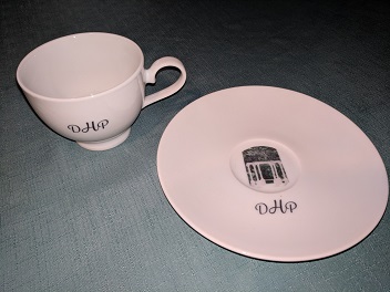 matching custom printed cups and saucers.