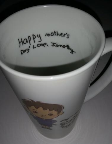 Printed Mothers Day Mug With Hand Writing Of Child Inside