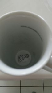 Paris Group Big Foot Print INside Mug Bottom We custom print Bigfoot or any image you want on the inside and outside of mugs.
