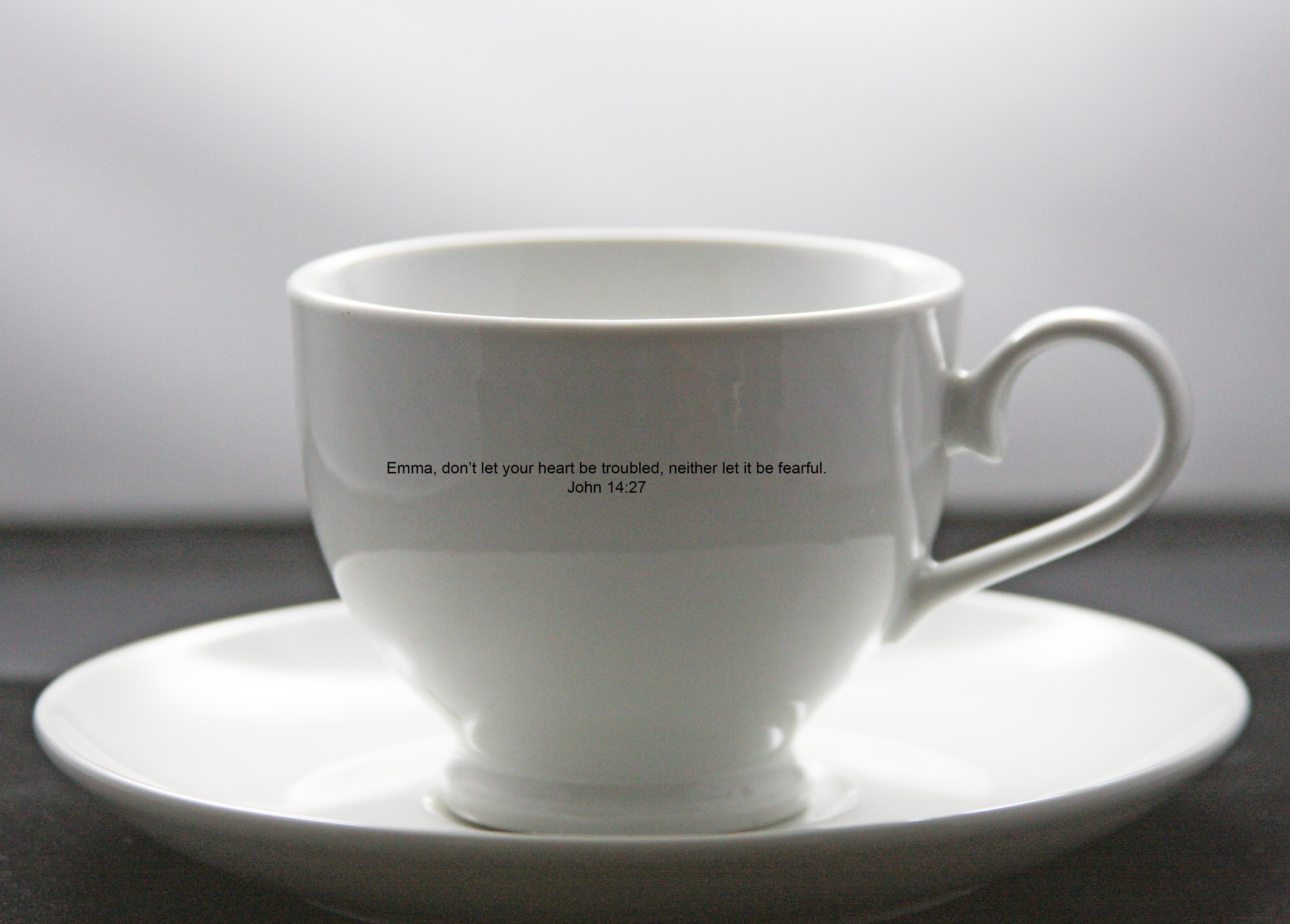 Inspirational-Christian-Personalized-Cup-Saucer-John 14 Inspirational Bible Verse Cup and Saucer John 14 with your name added to it
