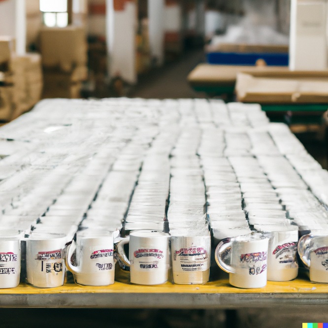 lots of custom printed mugs for companies and corporations