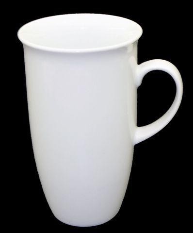 Unique tall and above average in size at 15 oz. Tall mug over 5 inches with a curled top edge.