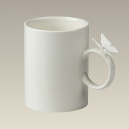 070941 Our 14oz cream color buterfly handled mug 4.25 tall 3.25 wide
