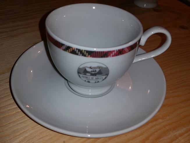 custom printed cup and saucer. Prince of Wales Hotel