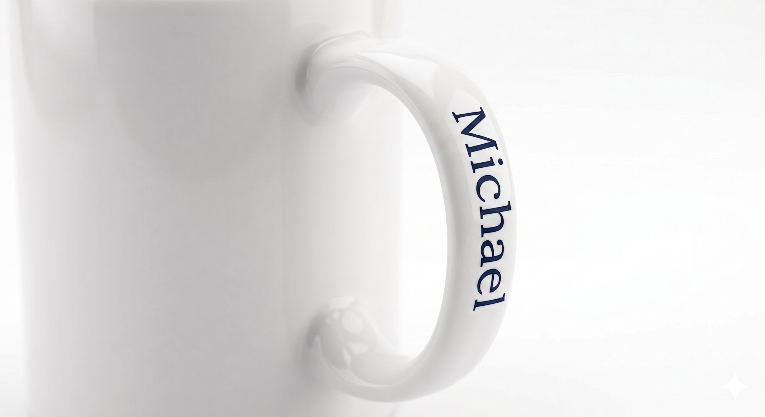 Personalized porcelain mug handle with name printed on handle